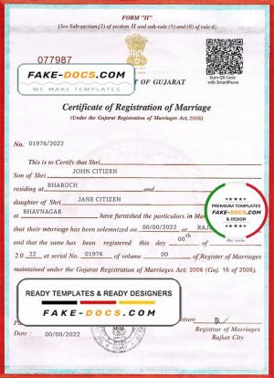 India Government of Gujarat marriage certificate template in PSD format