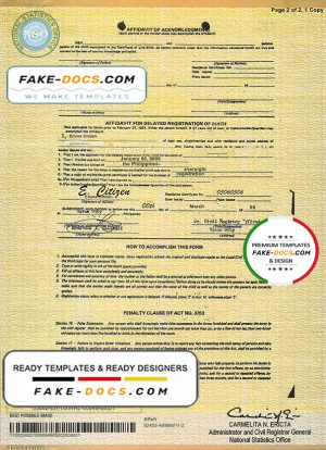 Philippines birth certificate template in PSD format, fully editable