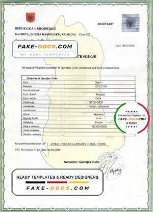 Albania death certificate template in PSD format, fully editable
