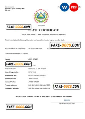 El Salvador vital record death certificate Word and PDF template