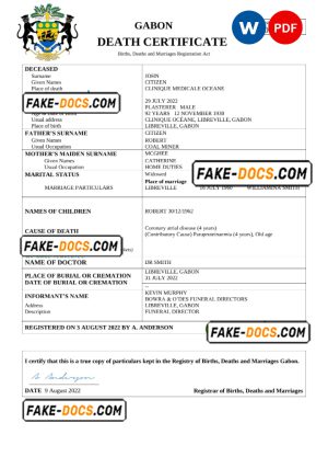 Gambia vital record death certificate Word and PDF template