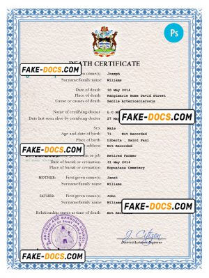 Antigua and Barbuda vital record death certificate PSD template