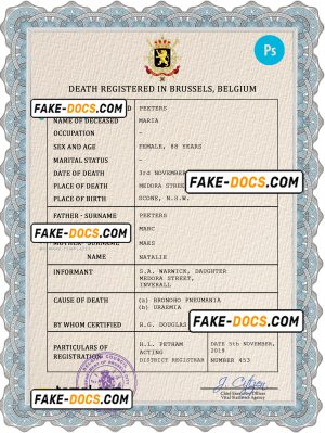 Belgium vital record death certificate PSD template
