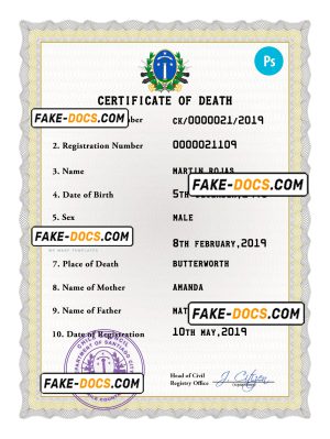 Chile vital record death certificate PSD template