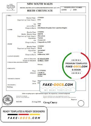 Australia Western Australia birth certificate template in Word format, version 3