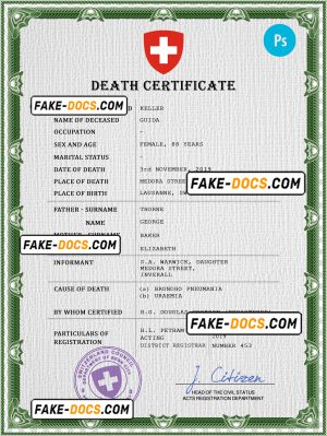 Switzerland death certificate PSD template, completely editable