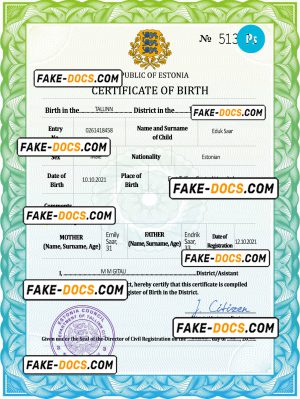 Estonia vital record birth certificate PSD template