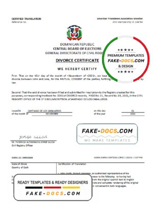 Dominican Republic divorce certificate template in Word format