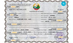 Laos birth certificate PSD template, completely editable