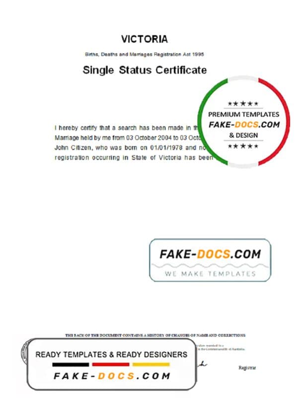 Australia Victoria divorce certificate template in Word format