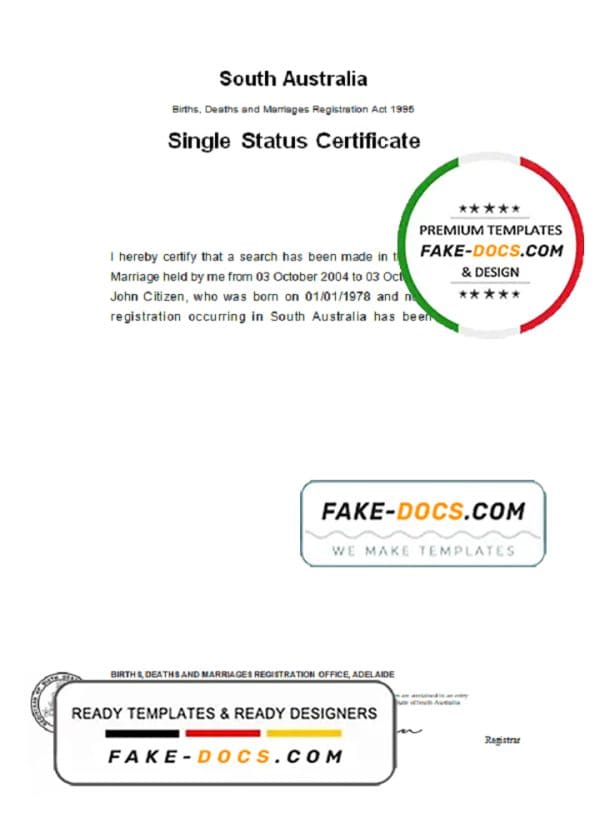 Australia South Australia divorce certificate template in Word format