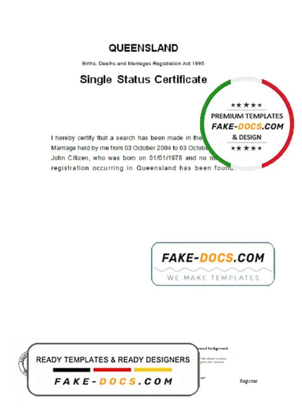 Australia Queensland divorce certificate template in Word format