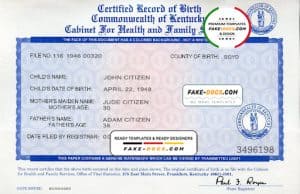 USA Kentucky state birth certificate template in PSD format, fully editable