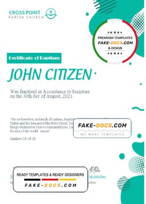 USA Baptism Certificate template in Word and PDF format, version 2 USA Baptism Certificate template in Word and PDF format, version 2