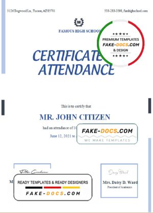 USA Attendance Certificate template in Word and PDF format USA Attendance Certificate template in Word and PDF format