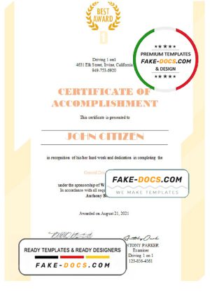 USA Driving Certificate template in Word and PDF format USA Driving Certificate template in Word and PDF format