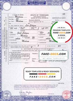 USA Illinois state birth certificate template in PSD format, fully editable