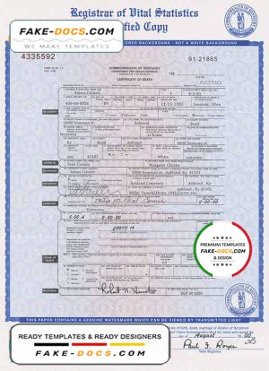 USA Kentucky state death certificate template in PSD format, fully editable