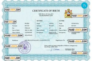 Malawi vital record birth certificate PSD template