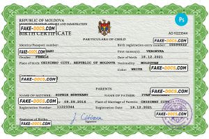 Moldova vital record birth certificate PSD template