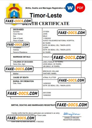 Timor-Leste vital record death certificate Word and PDF template Timor-Leste vital record death certificate Word and PDF template