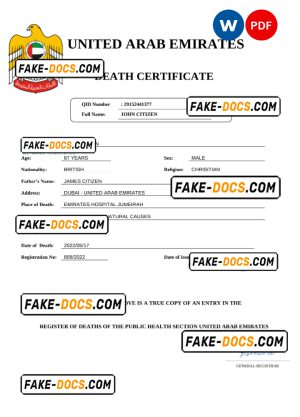 UAE vital record death certificate Word and PDF template UAE vital record death certificate Word and PDF template