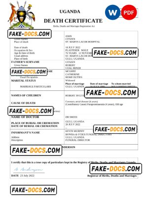 Uganda vital record death certificate Word and PDF template Uganda vital record death certificate Word and PDF template