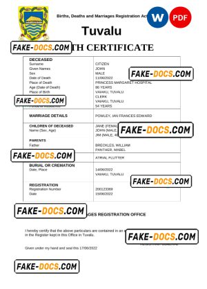 Tuvalu vital record death certificate Word and PDF template Tuvalu vital record death certificate Word and PDF template
