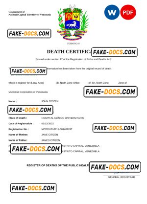 Venezuela vital record death certificate Word and PDF template Venezuela vital record death certificate Word and PDF template