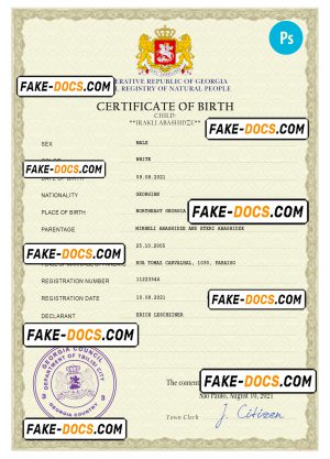 Georgia vital record birth certificate PSD template