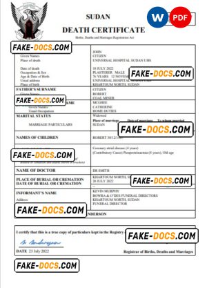 Sudan vital record death certificate Word and PDF template Sudan vital record death certificate Word and PDF template