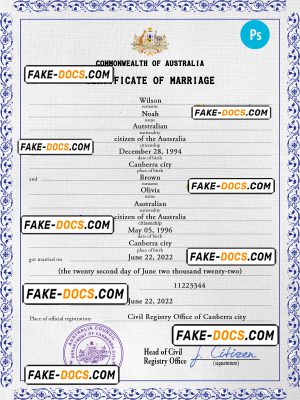 Australia marriage certificate PSD template, completely editable