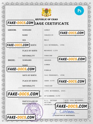 Chad marriage certificate PSD template, fully editable