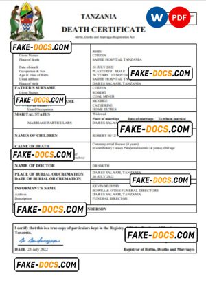 Tanzania vital record death certificate Word and PDF template Tanzania vital record death certificate Word and PDF template