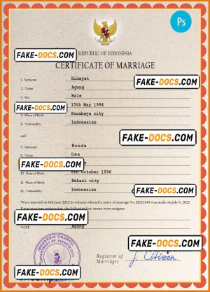 Indonesia marriage certificate PSD template, completely editable