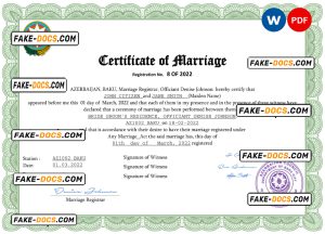Azerbaijan marriage certificate Word and PDF template, fully editable