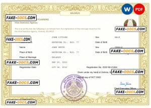 Belarus marriage certificate Word and PDF template, completely editable