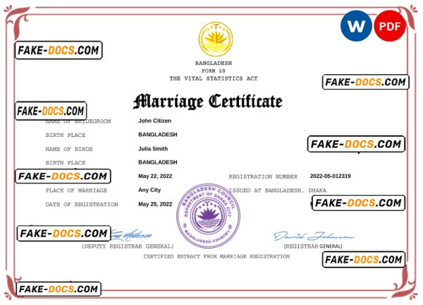 Bangladesh marriage certificate Word and PDF template, fully editable