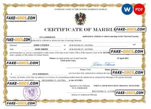 Austria marriage certificate Word and PDF template, completely editable