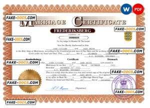 Denmark marriage certificate Word and PDF template, completely editable