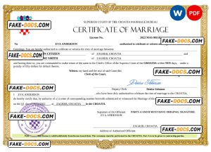 Croatia marriage certificate Word and PDF template, completely editable