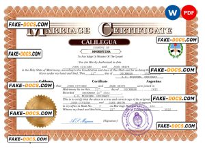 Argentina marriage certificate Word and PDF template, fully editable