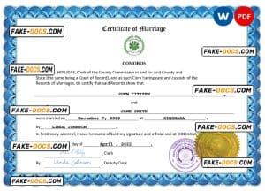 Comoros marriage certificate Word and PDF template, completely editable
