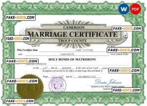 Cameroon marriage certificate Word and PDF template, completely editable