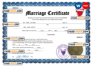 Bahrain marriage certificate Word and PDF template, fully editable