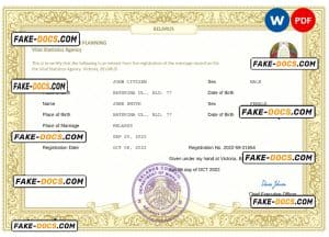 Belarus marriage certificate Word and PDF template, fully editable