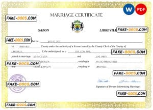 Gabon marriage certificate Word and PDF template, fully editable