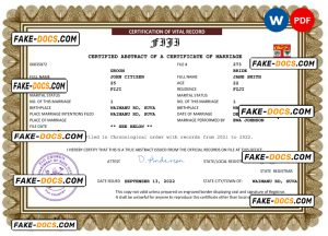 Fiji marriage certificate Word and PDF template, completely editable