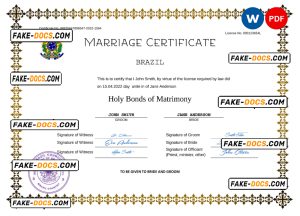 Brazil marriage certificate Word and PDF template, fully editable
