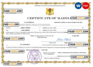 Chad marriage certificate Word and PDF template, completely editable